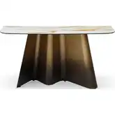 Bastione Console Table in White Marble Look & Ombre Bronze Gold